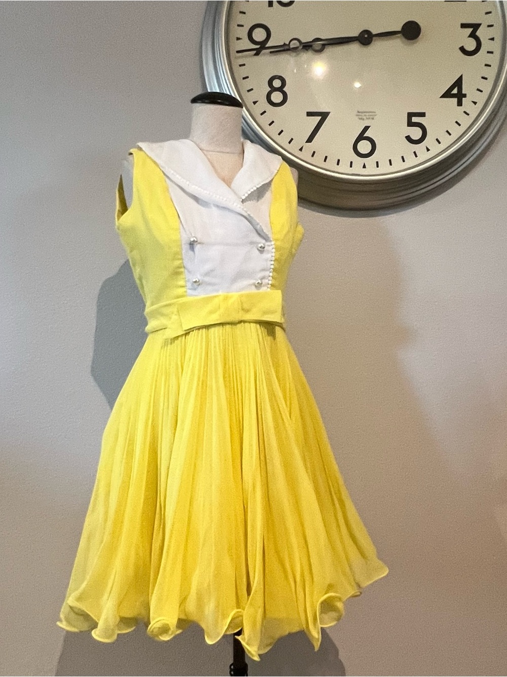 Vintage Miss Elliette Yellow Fit-and-Flare Dress with White Sailor Panel